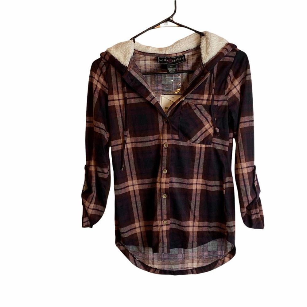 Polly & Esther Juniors Plaid Faux For Hoodie Top
